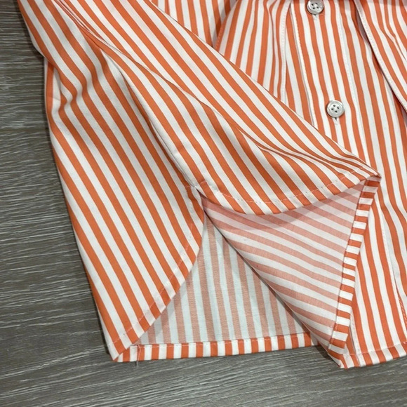 NWT Talbots Tie Waist Button Front Striped Orange and White Short Sleeve 2P - Picture 11 of 15